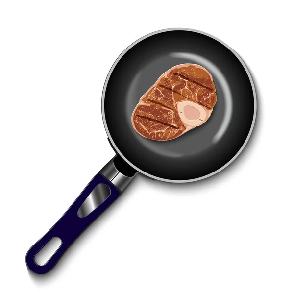 Pan with raw meat top view — Stockvector