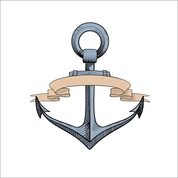 Anchor with ribbons on white — Stock Vector