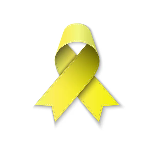 Nastro giallo per cancro sulla schiena bianca — Vettoriale Stock