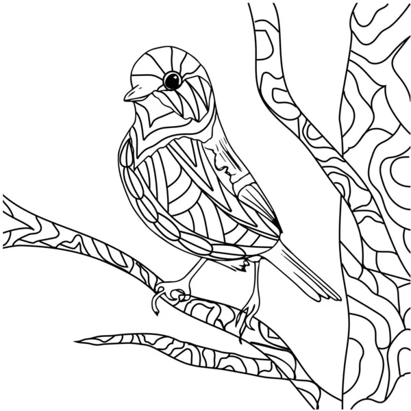 Bird Coloring Antistress Coloring Book Page Tit Bird Sits Tree — Stock Photo, Image