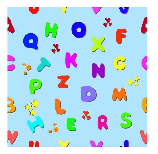 Cartoon English Alphabet Colorful Letters Blue Background Doodle Seamless Design — Stock Photo, Image