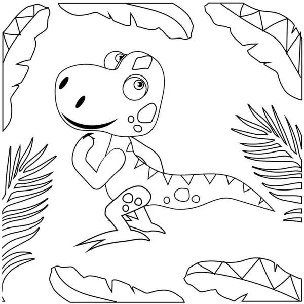 给迪诺着色可爱的卡通画在等高线的风格上 手绘艺术线条 儿童和成人的色彩 彩色书籍的单色图解纲要 恐龙图标 — 图库照片