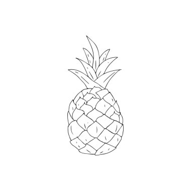 Ananas çizgisi çizimi. Siyah el çizimi karalama tarzı. Tropik meyve ikonu. Yazdırma için.