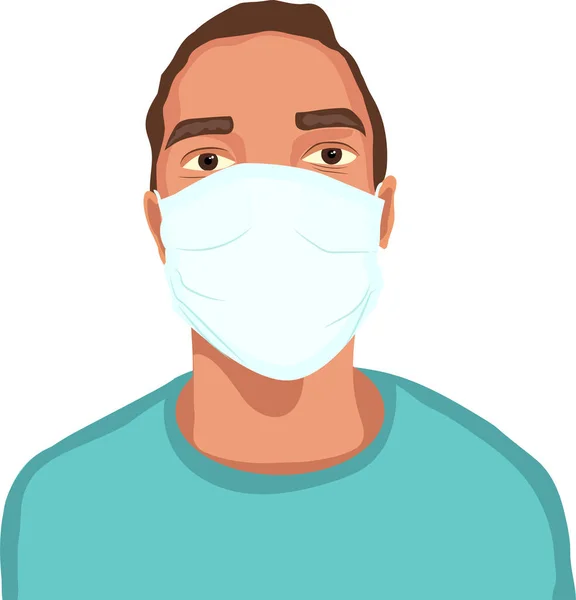 医療マスク 医療保護マスクの健康な男 インフルエンザの流行の間のヘルスケアの概念 フラットデザイン 漫画スタイル 隔離された背景 — ストック写真