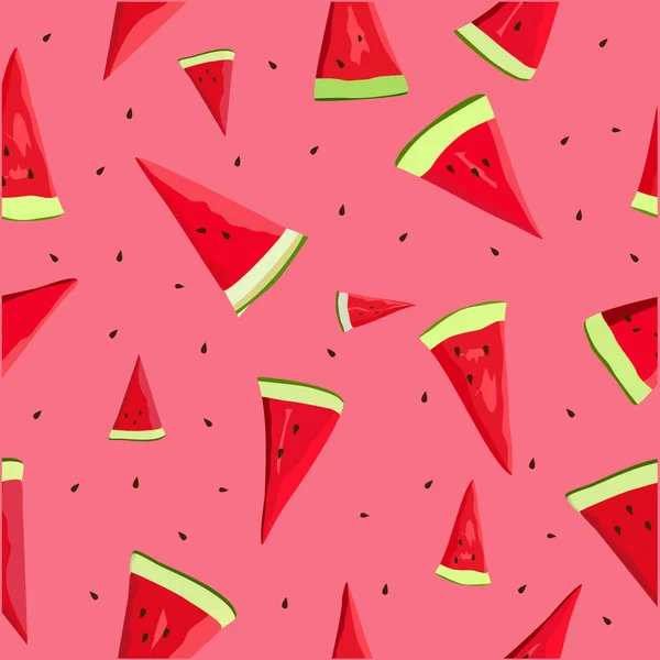 Nahtloses Zeichentrickmuster Helle Scheiben Von Wassermelone Und Wassermelonensamen Auf Sanft — Stockvektor