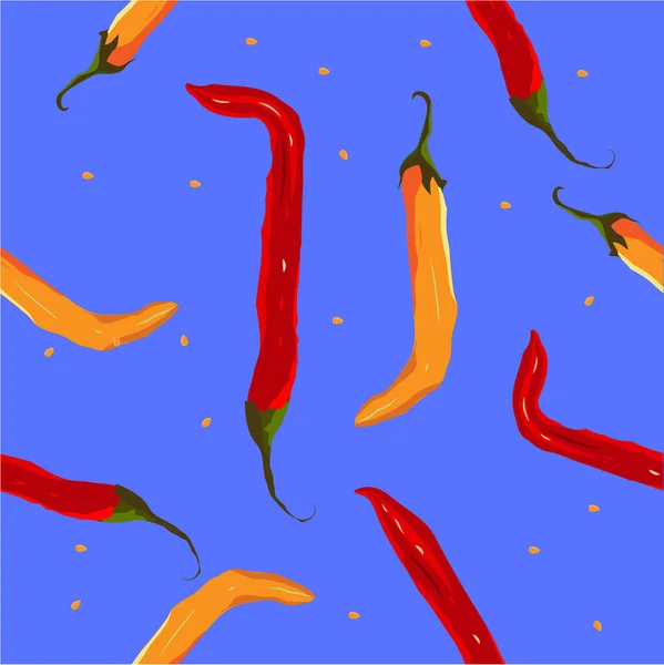 Abstraktes Symbol Auf Blauem Hintergrund Nahtlose Chilischoten Flache Vektorabbildung Bio — Stockvektor