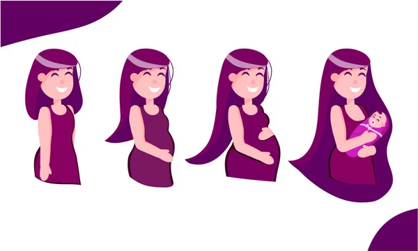 Van Zwangerschap Tot Bevalling Een Vrouw Verwacht Een Baby Moeder — Stockvector