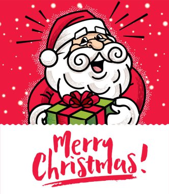 Mutlu Noeller! Noel Baba 'nın Noel hediyelerini Noel' de kar altında taşıması. - Vektör maskotu