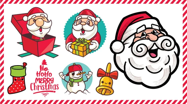 Frohe Weihnachten Cartoon Weihnachtsmann Und Schneemannset Großkopf Weihnachtsmann Pop Out — Stockvektor
