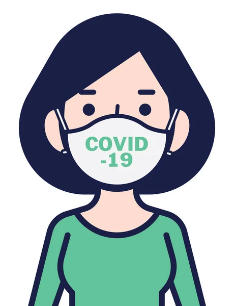 Coronavirus Disease Public Awareness 戴白色医疗面罩的妇女以保护自己不受头孢病毒侵害 Covid 病媒特征 — 图库矢量图片