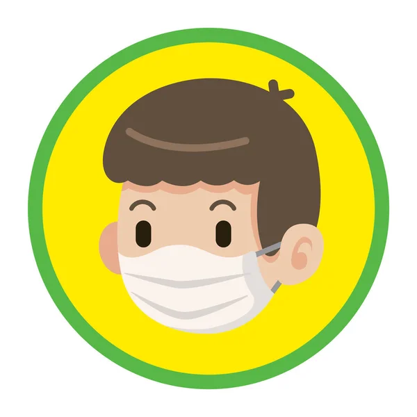 A man wears protective surgical mask flat art icon with green and yellow circle - vector icon