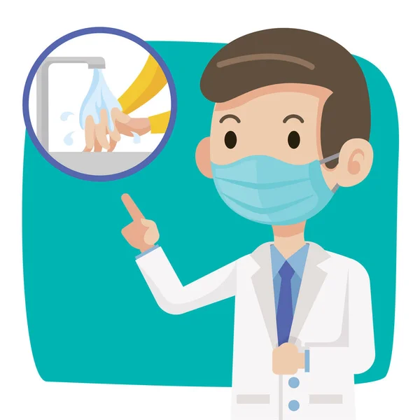 Médecin Portant Masque Chirurgical Protecteur Conseiller Aux Gens Porter Masque — Image vectorielle