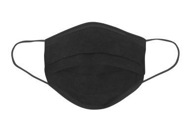 Koruyucu yüz maskesi. Virüs ve bakterilere karşı korunmak için siyah renkli 3 katmanlı kulaklık.