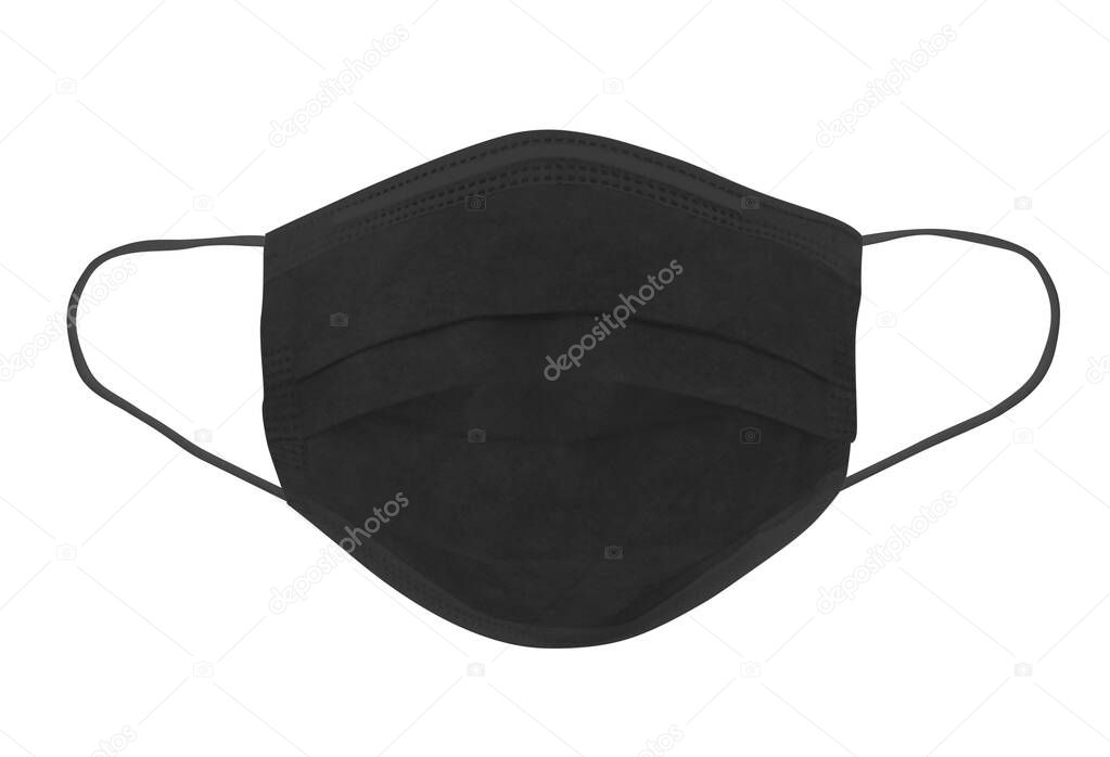 Protective face mask. Disposable earloop 3-layer face mask in black colour for protect against virus and bacteria - image