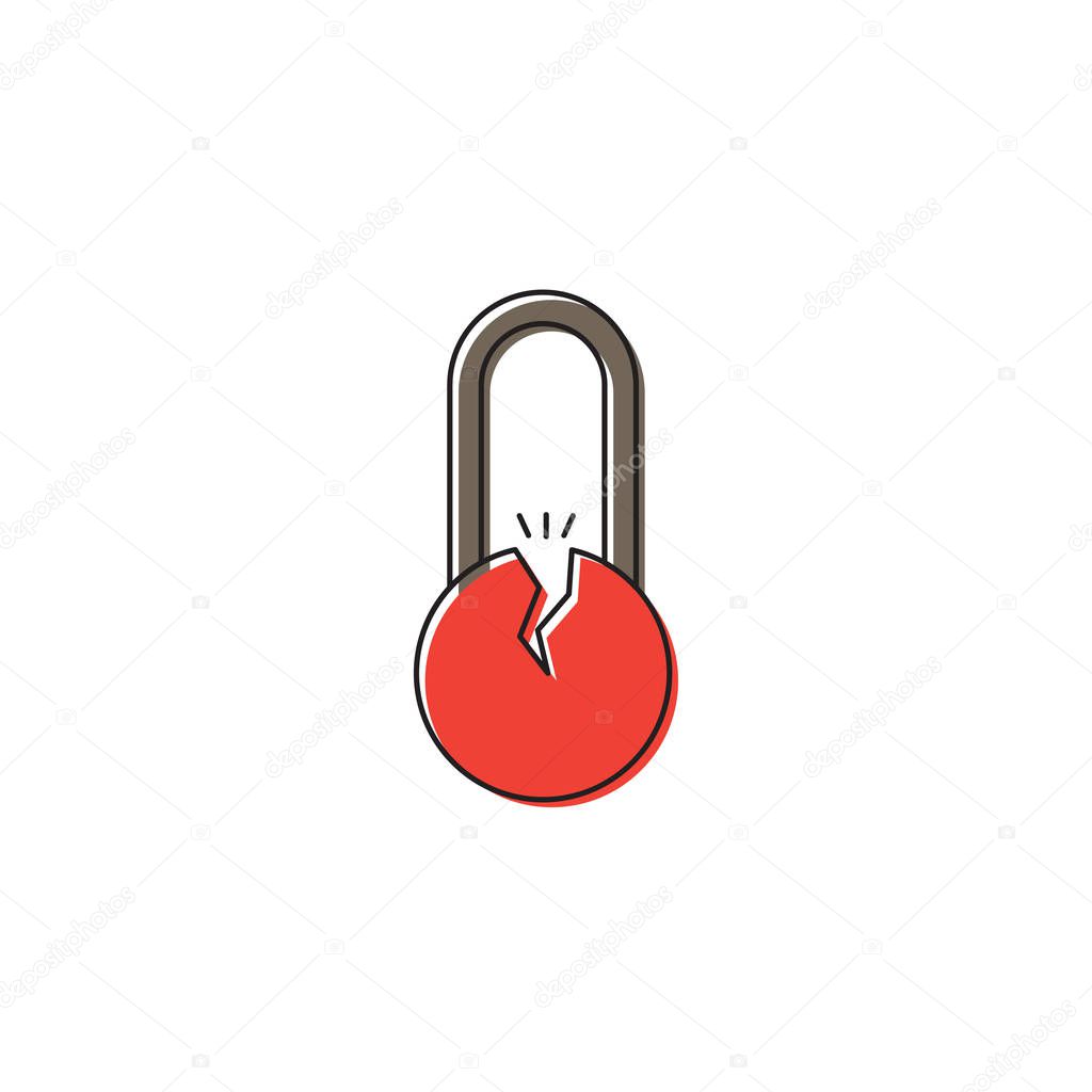 Broken padlock vector icon symbol security isolated on white background