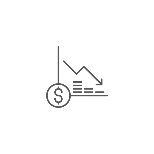 Dollar Loss grafiek vector symbool financiën geïsoleerd op witte achtergrond — Stockvector