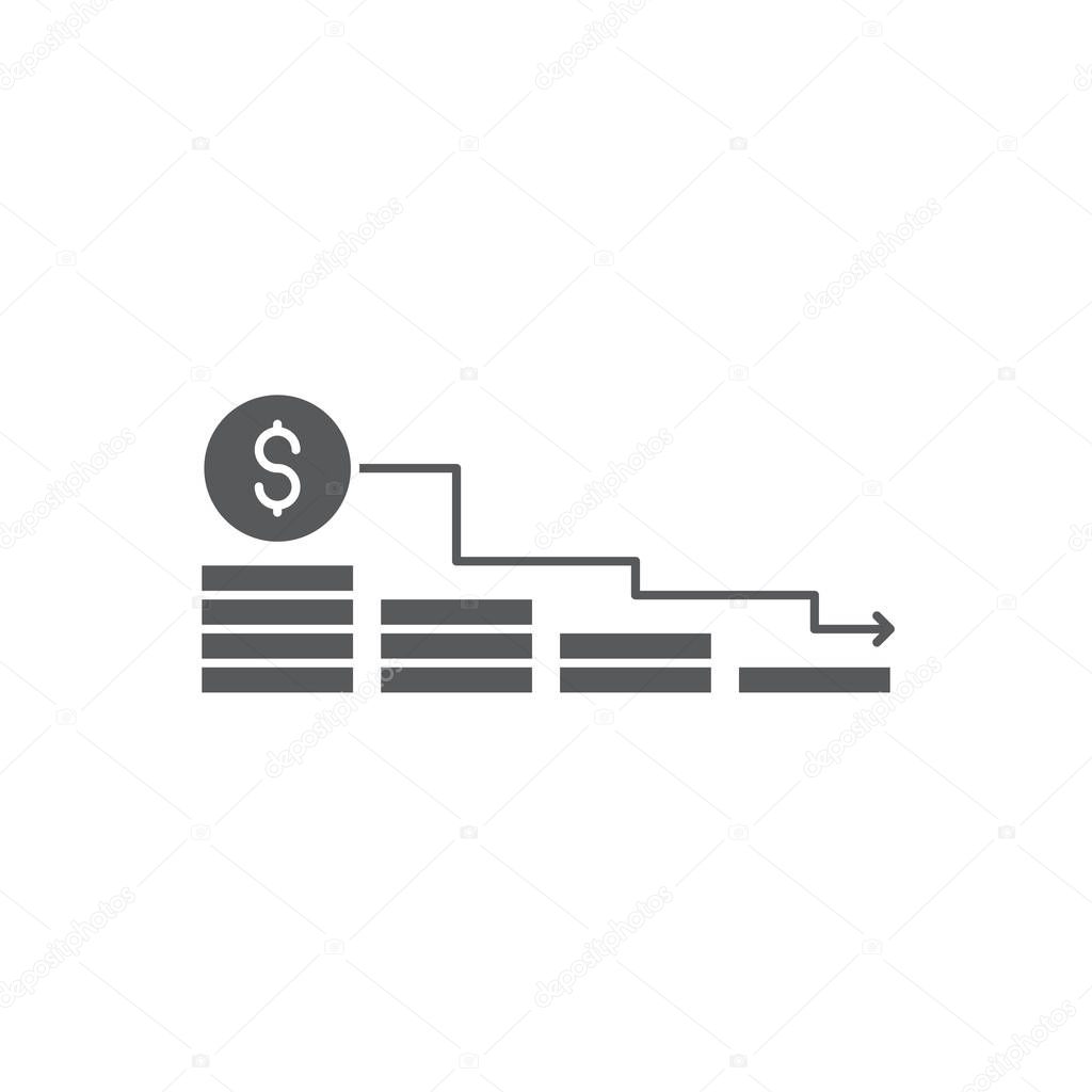 Dollar Loss graph vector icon symbol finance isolated on white background
