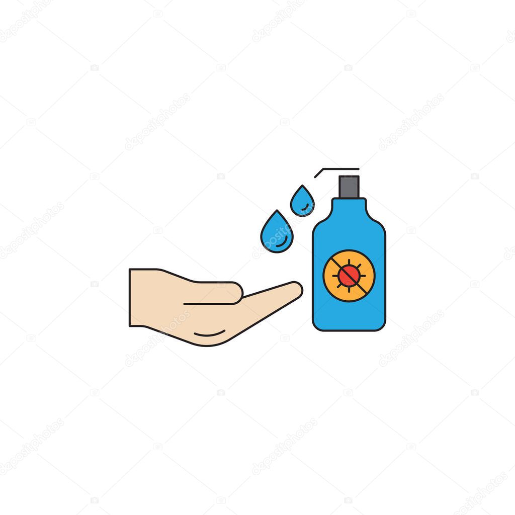 antiseptic for hands to avoid corona virus and keep hands clean vector icon isolated on white background