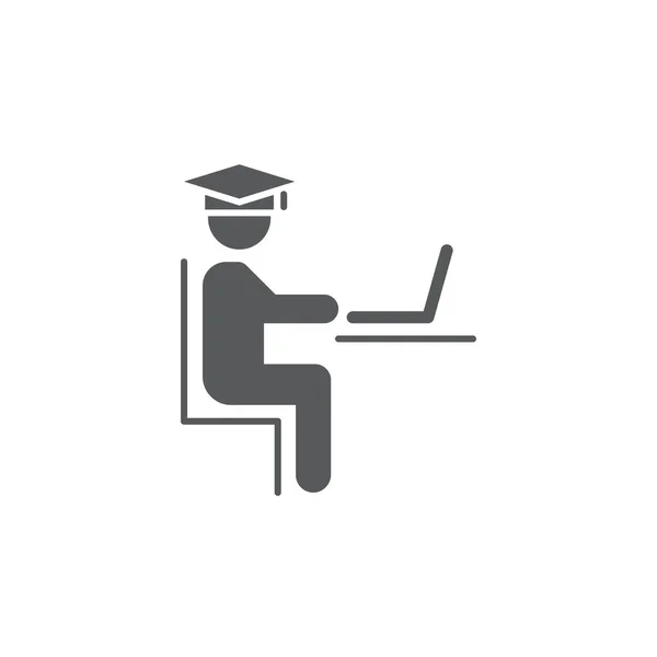 Student Tanulás Laptop Vektor Ikon Szimbólum Elszigetelt Fehér Alapon — Stock Vector