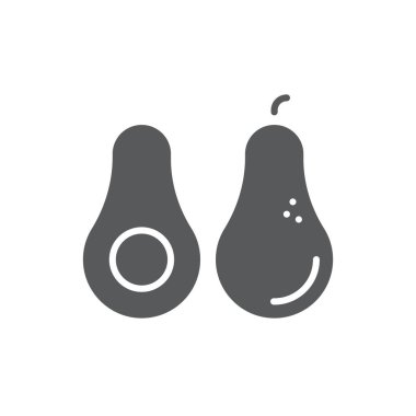 Tüm avokado meyvesi ve yarım vektör simgesi beyaz arkaplanda izole edilmiş meyveler