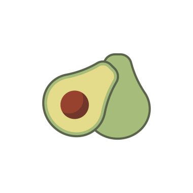 Tüm avokado meyvesi ve yarım vektör simgesi beyaz arkaplanda izole edilmiş meyveler