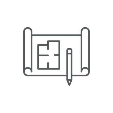 Beyaz arkaplanda izole edilmiş plan planı ve kalem vektörü simgesi