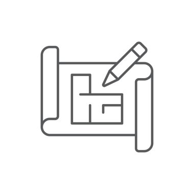 Beyaz arkaplanda izole edilmiş plan planı ve kalem vektörü simgesi