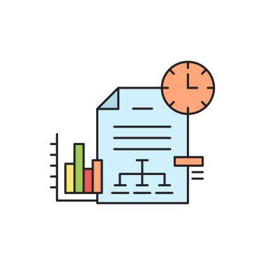 İş raporu sembolü. Beyaz arkaplanda izole edilmiş İstatistik ve Analitik Vektör