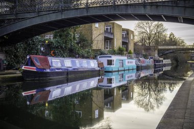 British water canal with house boats clipart