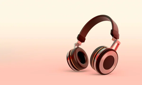 Casque Rouge Couché Sur Fond Rose Musique Rendu — Photo