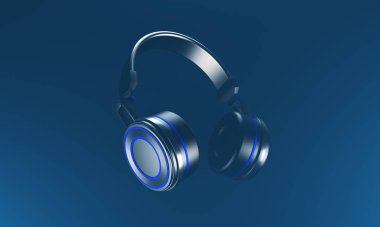 Kulaklıklar parlak bir arkaplanda. Müziği. 3d oluşturma.