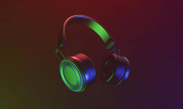 Headphones Bright Background Music Rendering — Stock Photo, Image