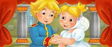 Evli çift kale odada - illüstrasyon çocuklar için çizgi film sahne