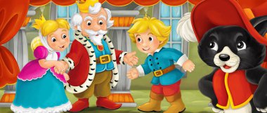 Evli çift kale odada - illüstrasyon çocuklar için çizgi film sahne