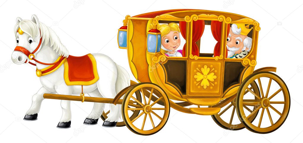 Cartoon carriage with royal couple inside