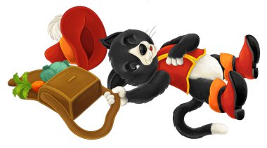 İzole - karikatür kedi - uyku - gösterim amacıyla çocuk gibi davranarak aşağı yalan