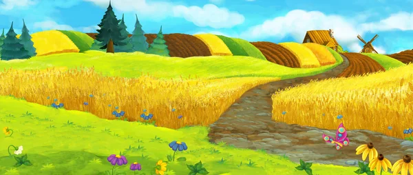 Cartoon farm scene - summer scene - illustration for children — Stock Photo, Image