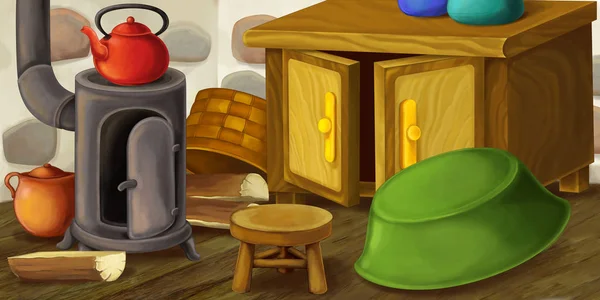 Мультфильм счастливая и смешная сцена кухни старого стиля - для различного использования - иллюстрация для детей — стоковое фото