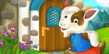 köy evinin önünde keçi