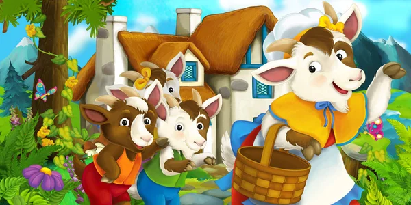 Happy and funny traditional farm scene - stage for different usage - illustration for children — Stock Photo, Image