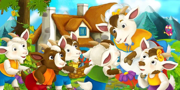 Счастливая и забавная традиционная фермерская сцена - сцена для различного использования - иллюстрация для детей — стоковое фото