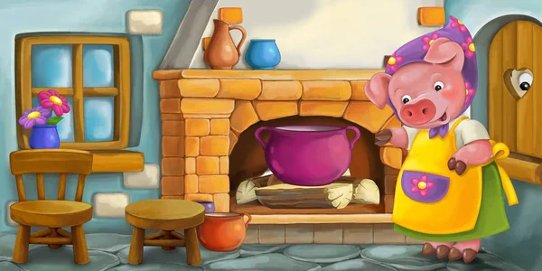 Matka świnia w kuchni — Zdjęcie stockowe