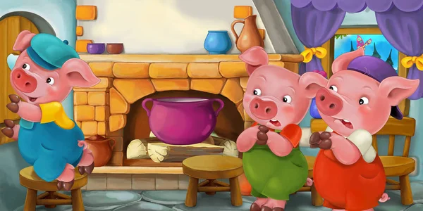 Cartoon scene with pigs in the kitchen — Stock Photo, Image