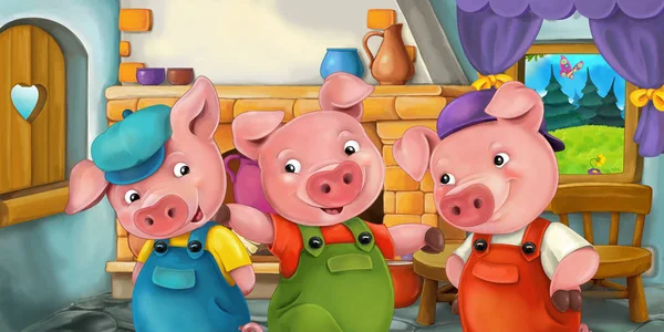 부엌-어린이 위한 그림에에서 돼지와 함께 만화 장면 — 스톡 사진