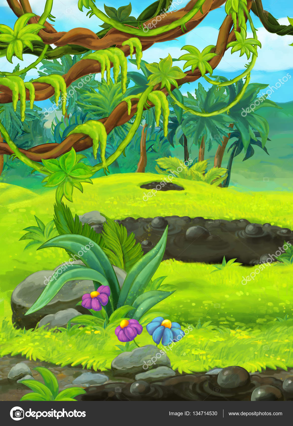 Cartoon nature scene with swamps in the jungle - illustration for children  Stock Photo by ©agaes8080 134714530