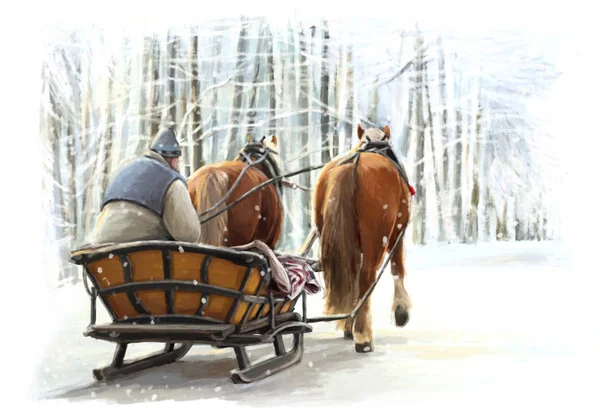Рождественская зимняя счастливая сцена с рамкой - иллюстрация для детей — стоковое фото