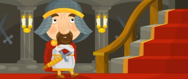 Karikatür mutlu ve komik şövalye ve Kral