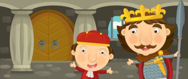 Karikatür mutlu ve komik şövalye ve Kral