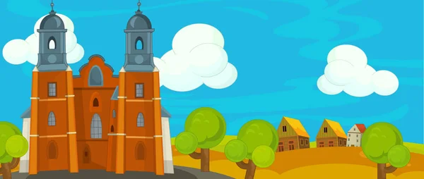 Cartoon medieval scene with church or castle — Stock Photo, Image