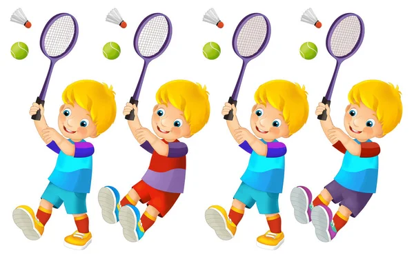 Cartoon boys training tennis